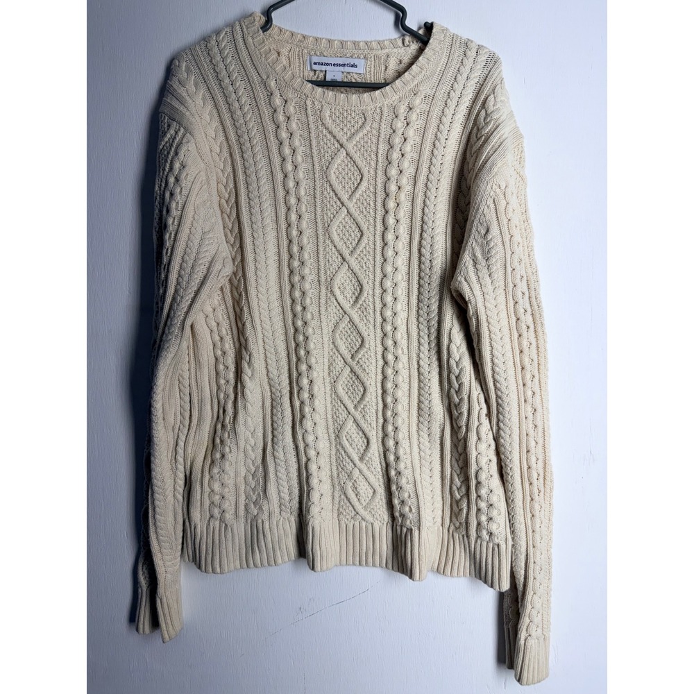 Amazon Essentials Women Cable Knit Sweater Cream Ivory Crew Neck Pullover Small